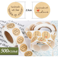 1000 STK Handmade with Love Aufkleber Sticker Kraft 2 Rollen