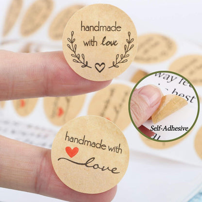 1000 STK Handmade with Love Aufkleber Sticker Kraft 2 Rollen