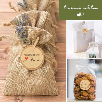 1000 STK Handmade with Love Aufkleber Sticker Kraft 2 Rollen
