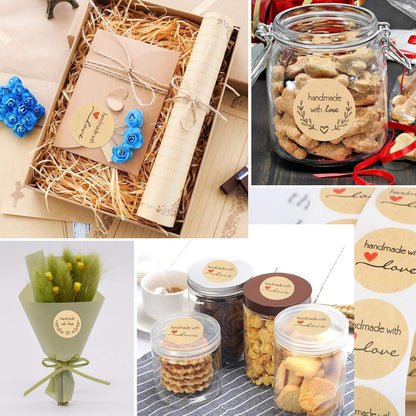 1000 STK Handmade with Love Aufkleber Sticker Kraft 2 Rollen