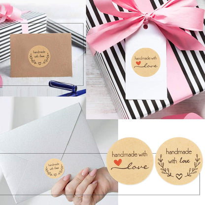 1000 STK Handmade with Love Aufkleber Sticker Kraft 2 Rollen