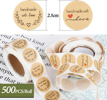 1000 STK Handmade with Love Aufkleber Sticker Kraft 2 Rollen