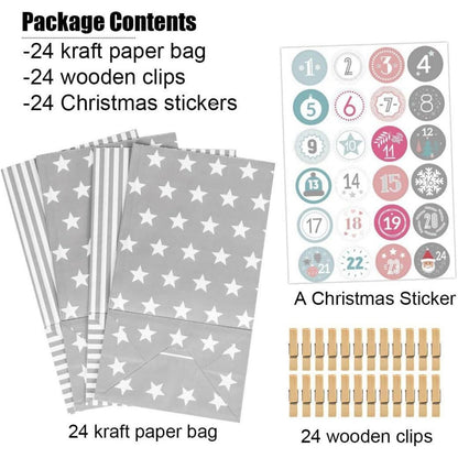 Adventskalender zum Befüllen 24er Set Grau mit