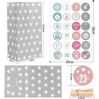 Adventskalender zum Befüllen 24er Set Grau mit