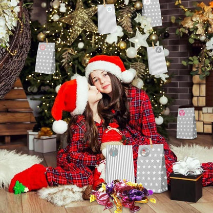 Adventskalender zum Befüllen 24er Set Grau mit