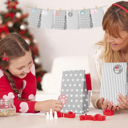 Adventskalender zum Befüllen 24er Set Grau mit