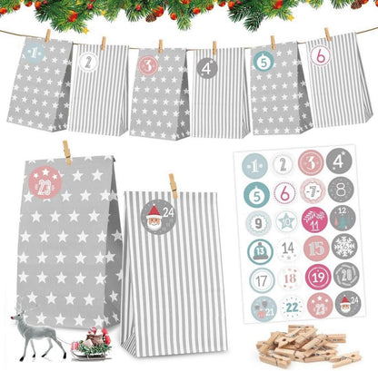 Adventskalender zum Basteln Tüten Grau 24 DIY Weihnachtskalender