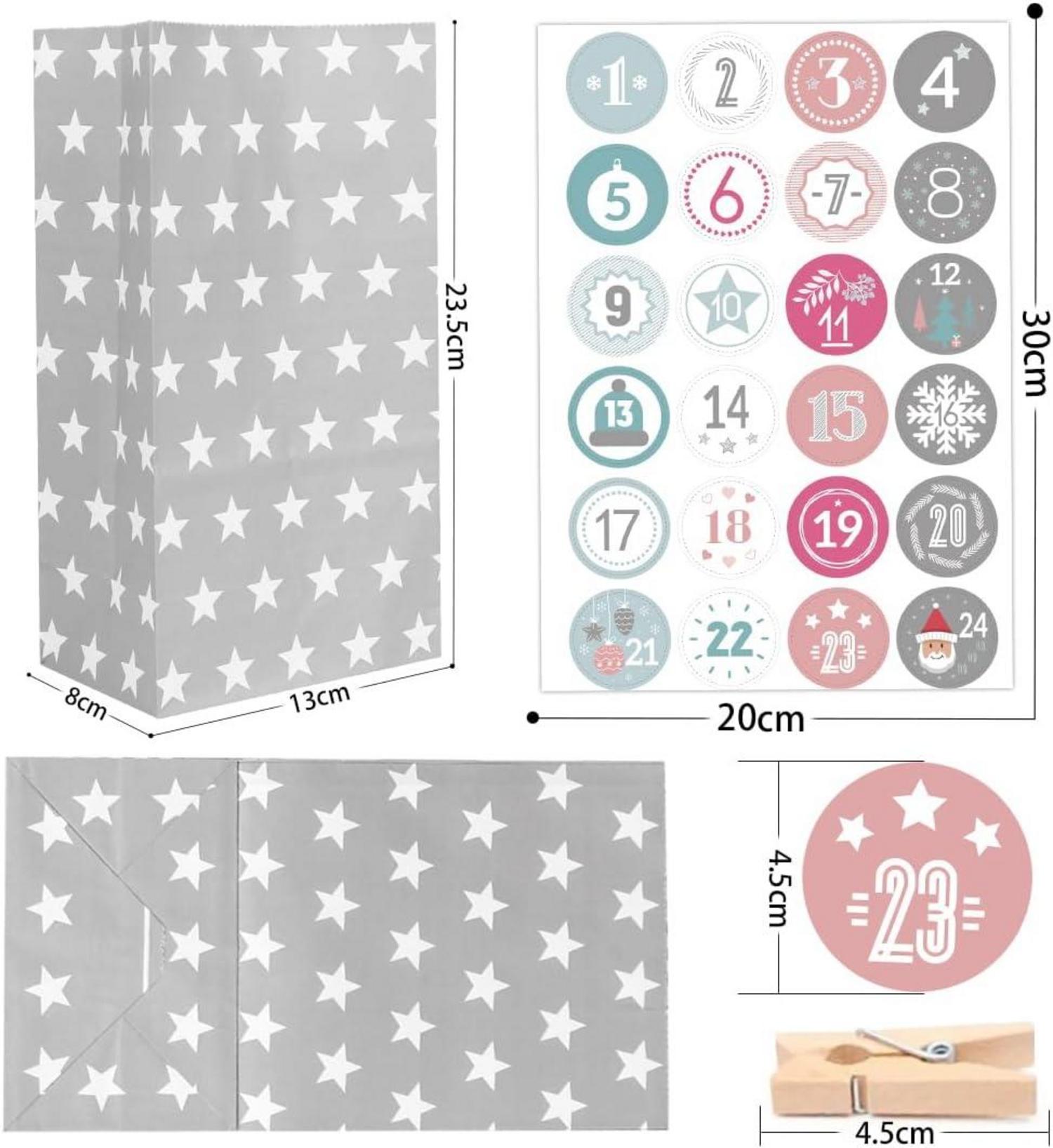 Adventskalender zum Basteln Tüten Grau 24 DIY Weihnachtskalender