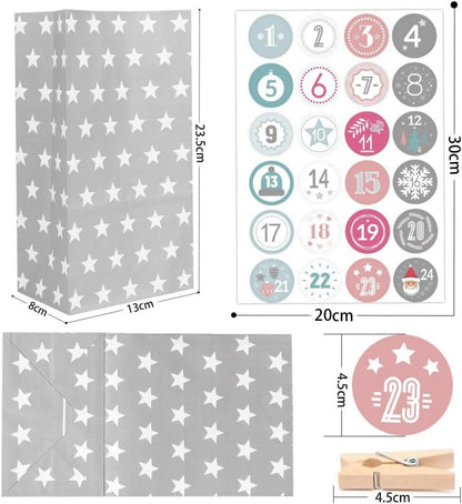 Adventskalender zum Basteln Tüten Grau 24 DIY Weihnachtskalender