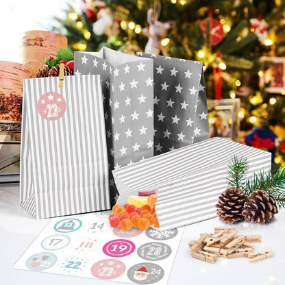 Adventskalender Tüten Grau mit Zahlenaufklebern, DIY Weihnachtskalender