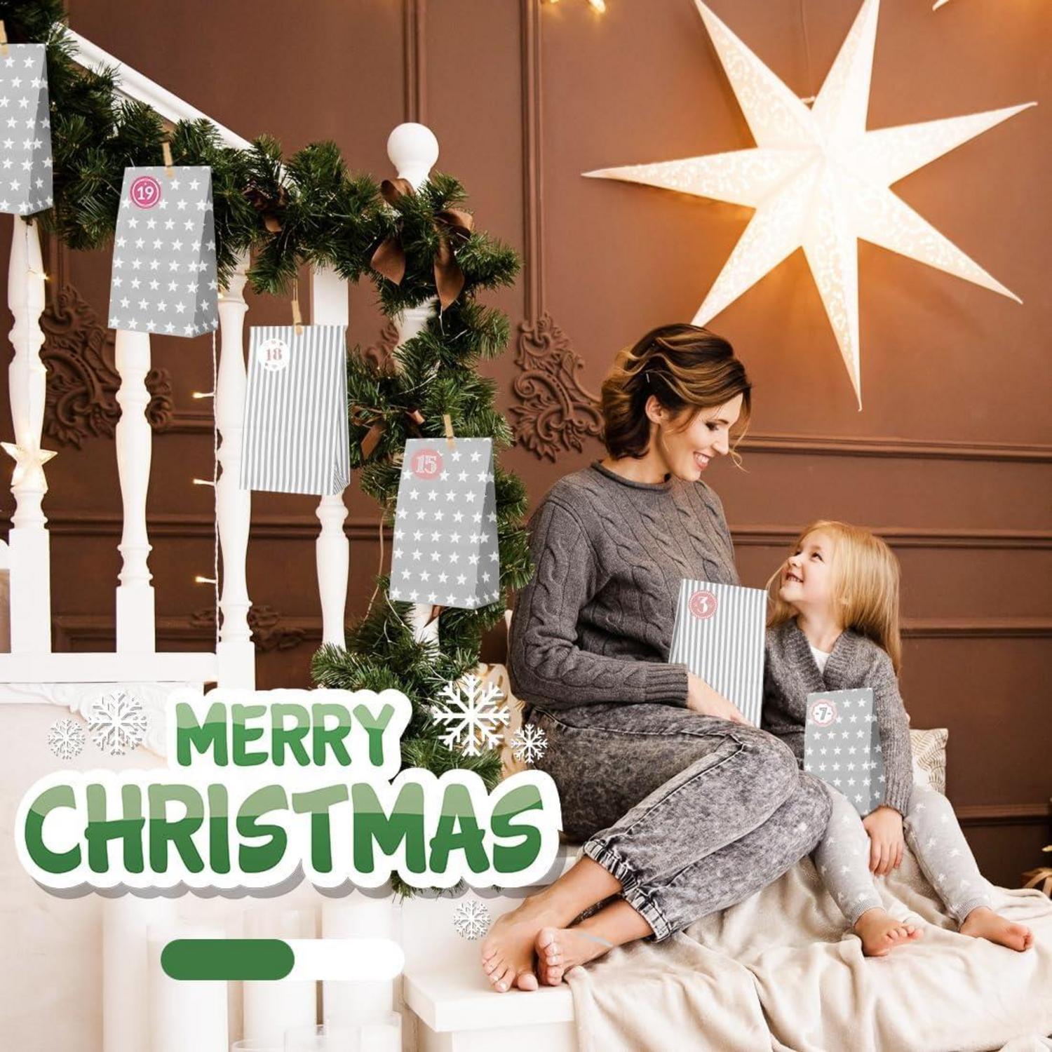 Adventskalender Tüten Grau 24 DIY Weihnachtskalender Papiertüten