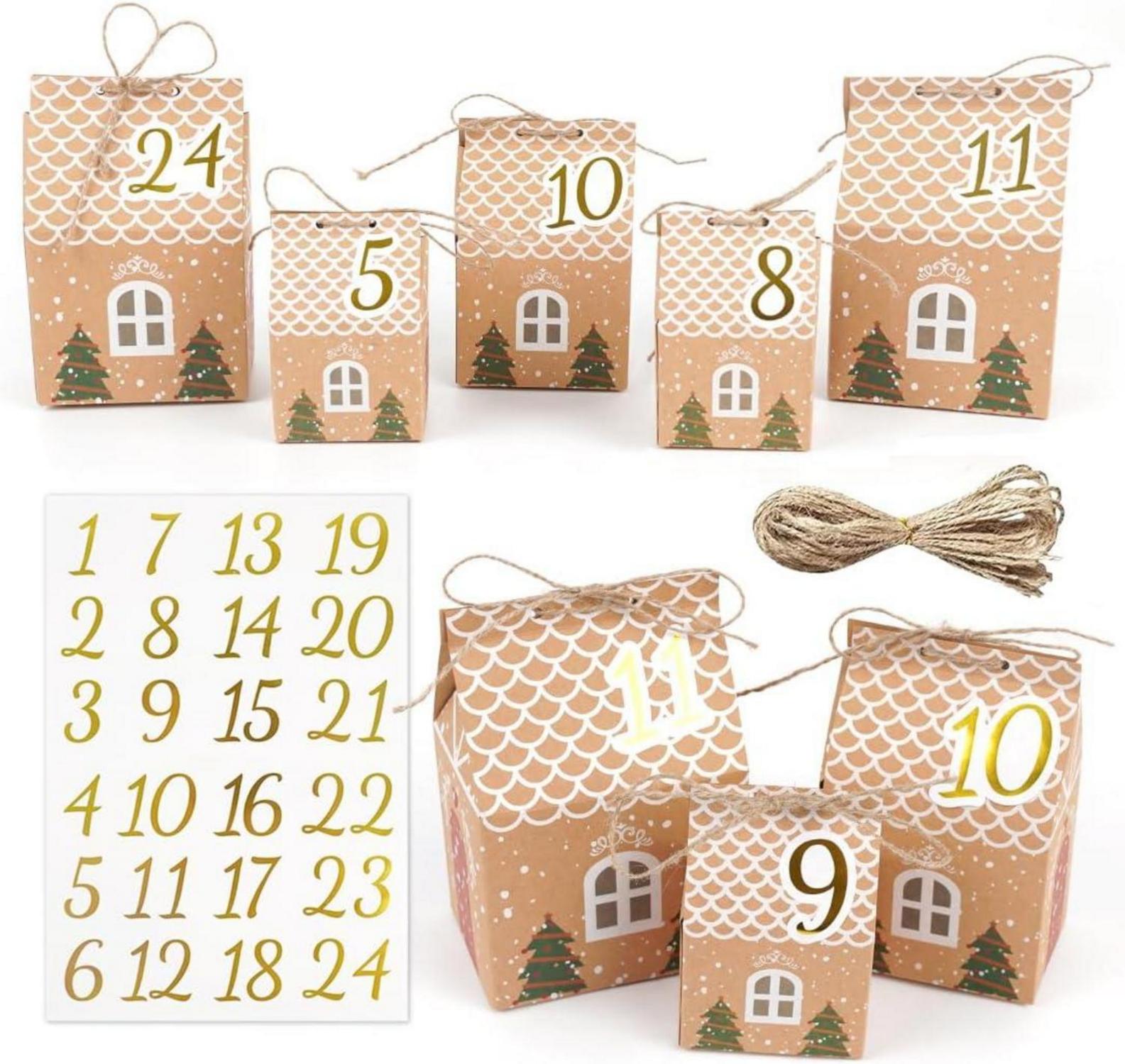 Adventskalender zum Befüllen Boxen mit Zahlenaufklebern DIY