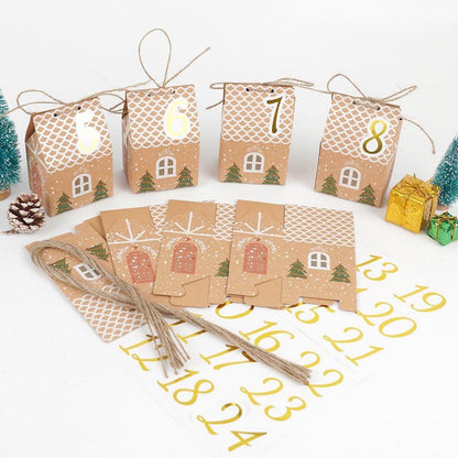 Adventskalender zum Befüllen Häuser 24 Boxen 3 Größen mit Zahlenaufklebern