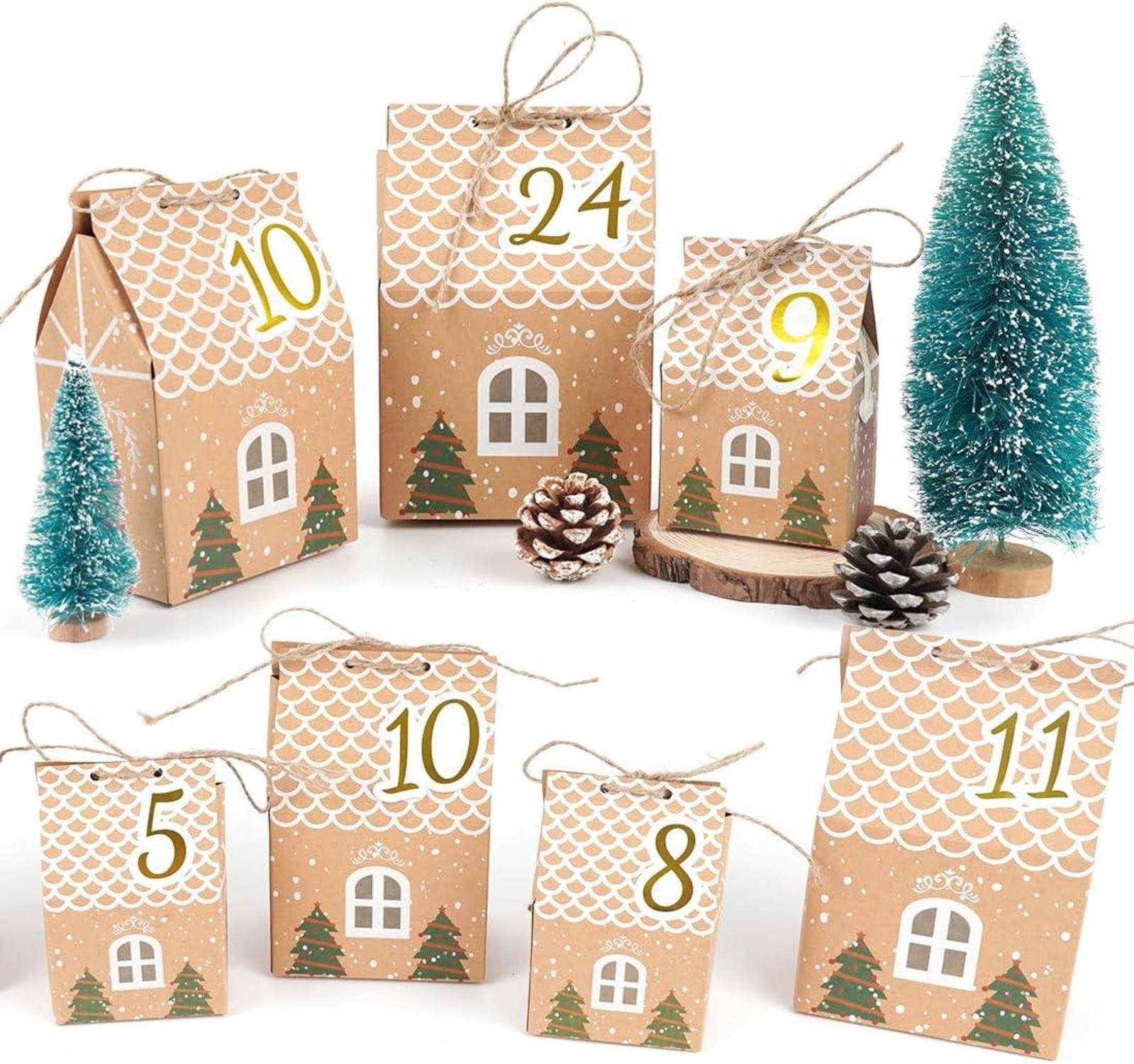 Adventskalender zum Befüllen Häuser 24 Boxen Zahlenaufklebern DIY
