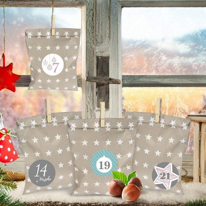 Adventskalender zum Befüllen DIY Weihnachten Geschenksäckchen 24 Aufklebern