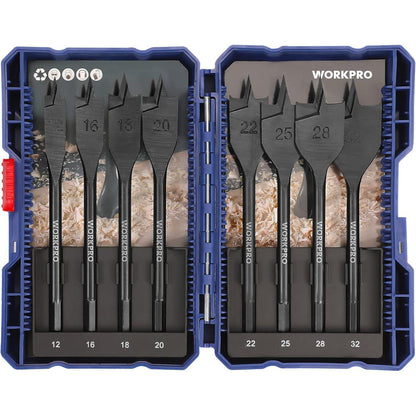WORKPRO 8tlg. Flachfräsbohrer Set 12/16/18/20/22/25/28/32mm Holzbohrer 150mm