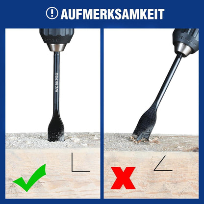 WORKPRO 8tlg. Flachfräsbohrer Set 12/16/18/20/22/25/28/32mm Holzbohrer 150mm