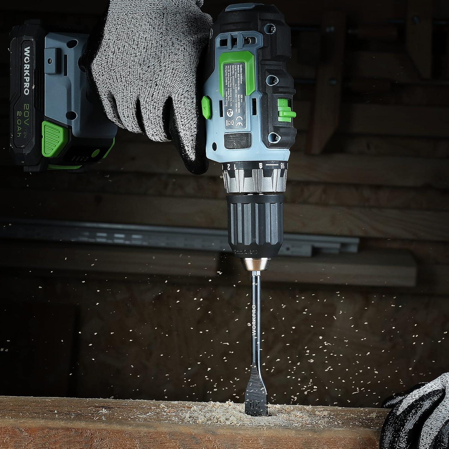 WORKPRO 8tlg. Flachfräsbohrer Set 12-32mm Holzbohrer 150mm
