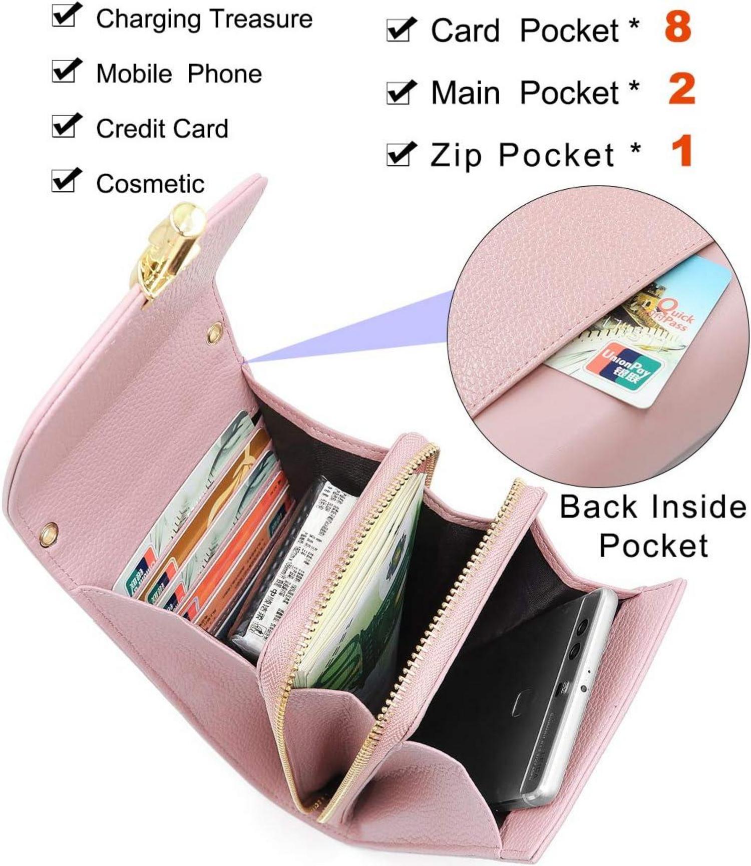 Damen Handy Umhängetasche Echtes Leder Rosa Crossbody