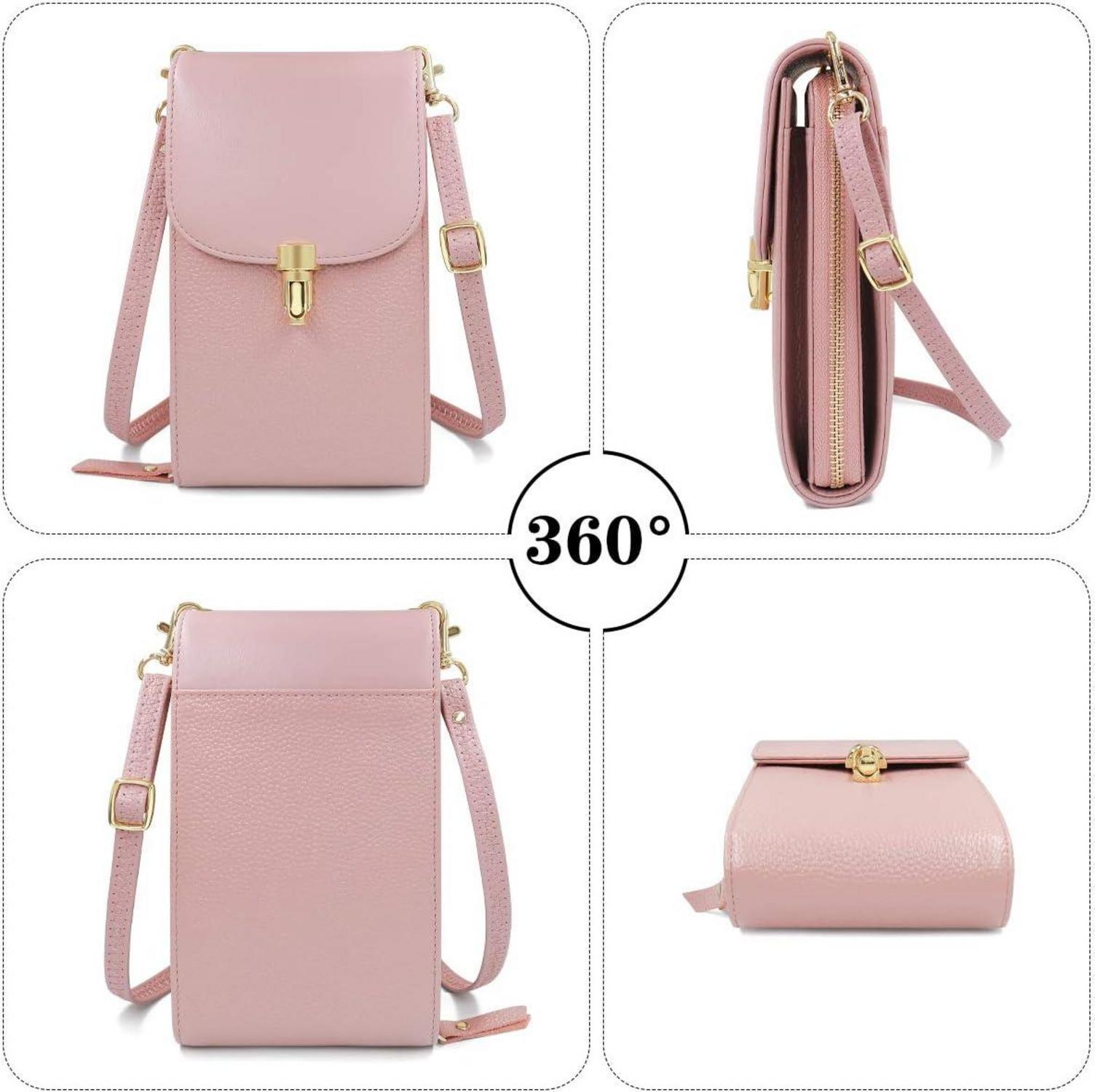 Handytasche Damen Echtes Leder Umhängetasche Crossbody Rosa