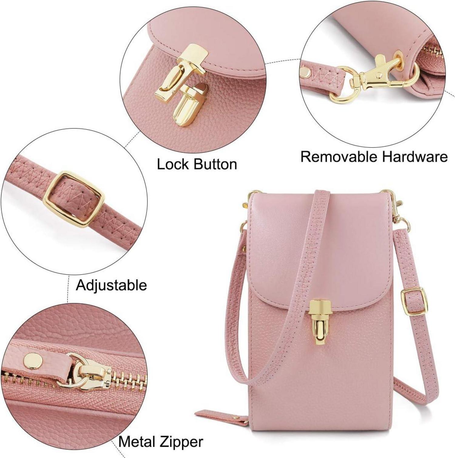 Umhängetasche Damen Echtes Leder Handy Schultertasche Rosa