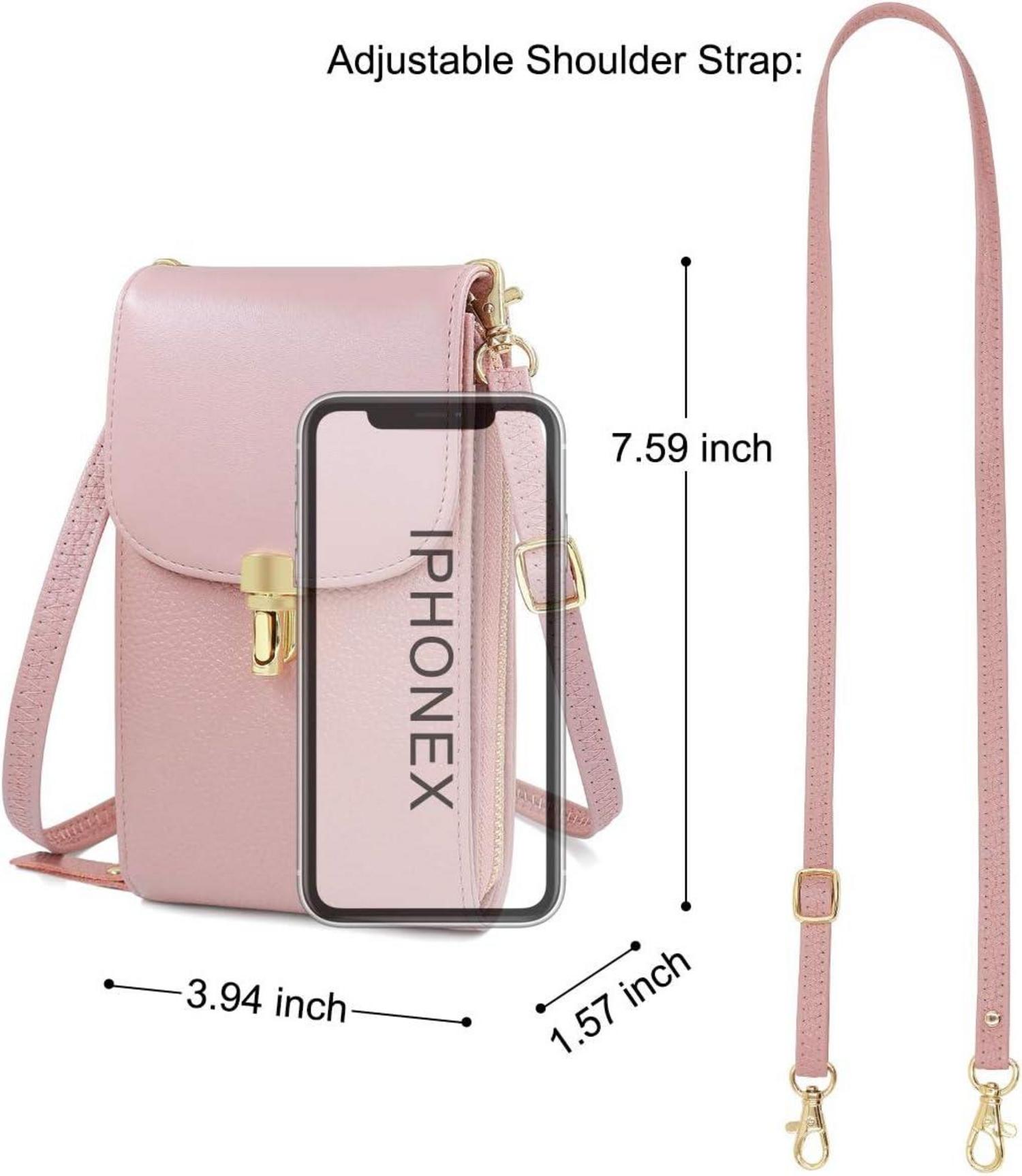 Damen Umhängetasche Echtes Leder Handytasche Rosa Crossbody