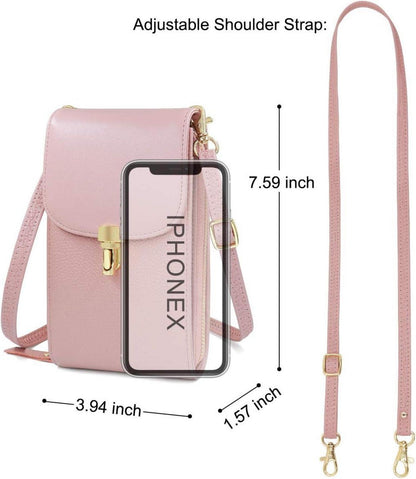 Damen Umhängetasche Echtes Leder Handytasche Rosa Crossbody