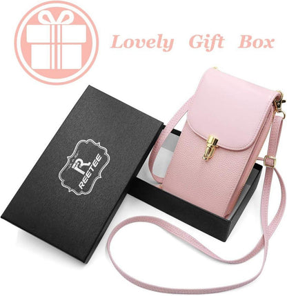 Umhängetasche Damen Echtes Leder Handy Schultertasche Rosa