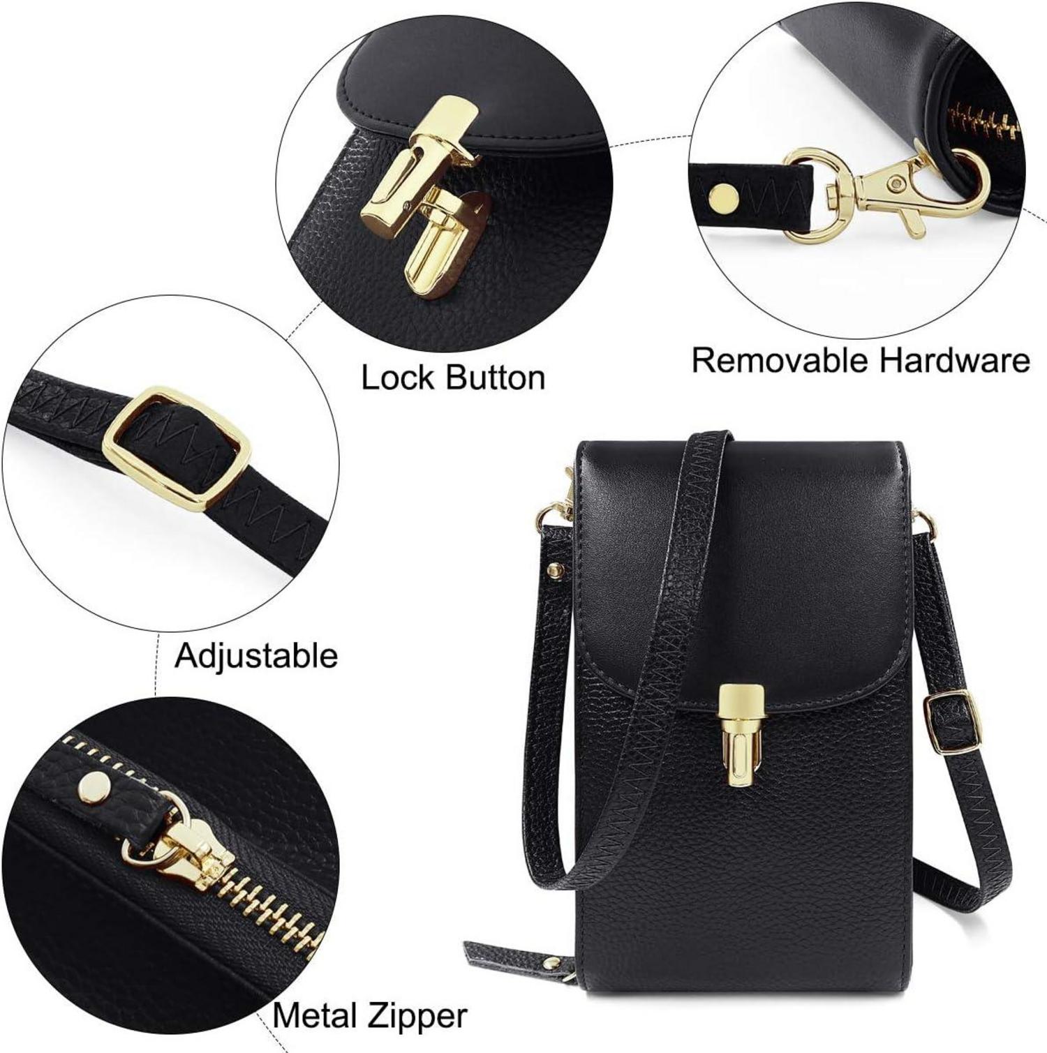 Damen Umhängetasche Echtleder Handytasche Frauen Crossbody Schwarz