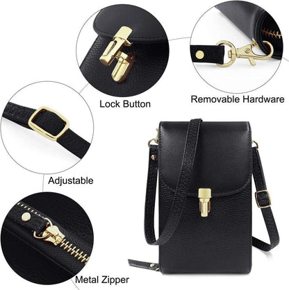 Damen Umhängetasche Echtleder Handytasche Frauen Crossbody Schwarz