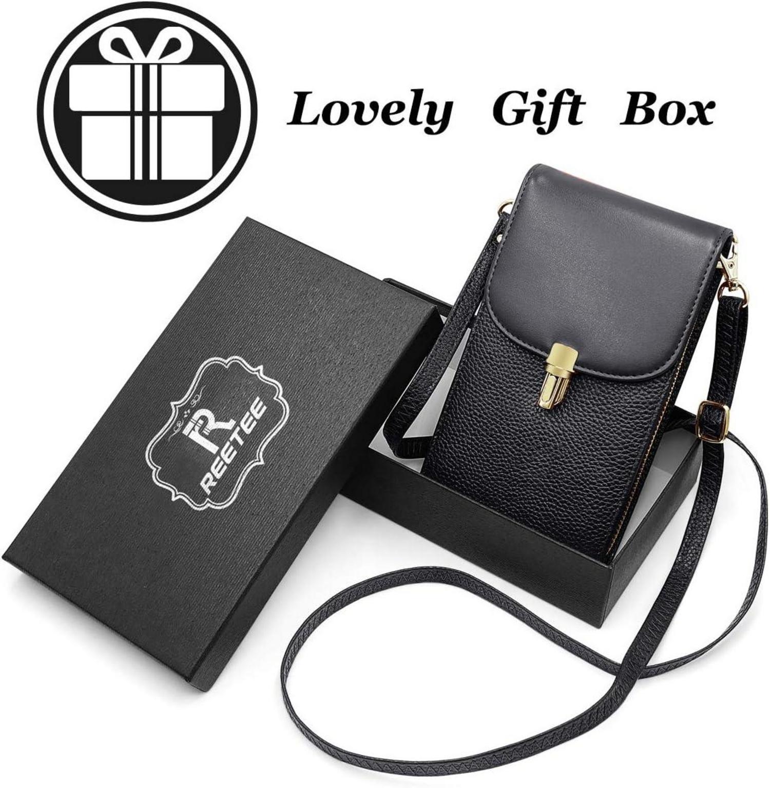 Damen Umhängetasche Echtleder Handytasche Frauen Crossbody Schwarz