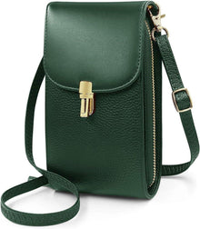Umhängetasche Damen Echtes Leder Handytasche Grüner Crossbody