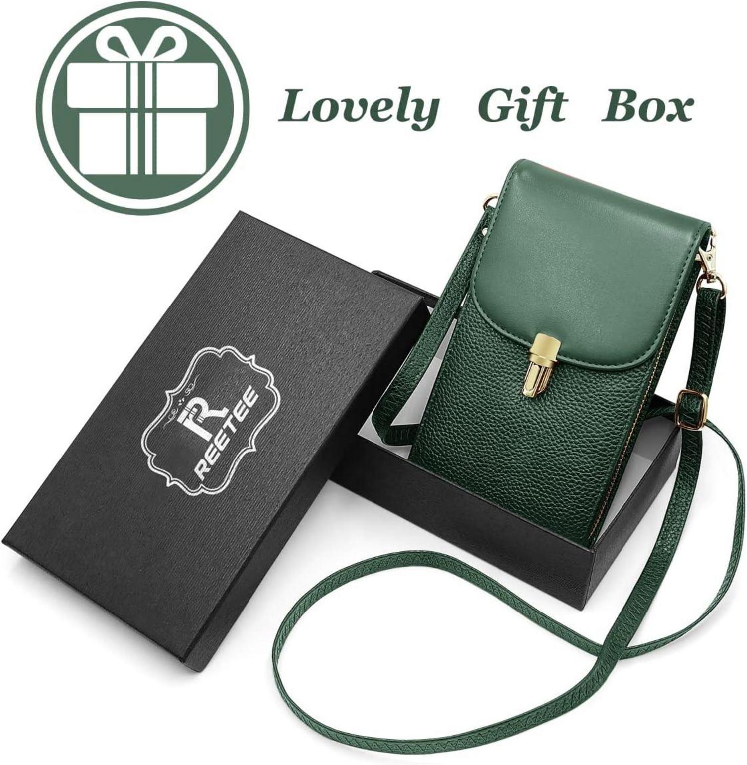 Damen Umhängetasche Echtes Leder Handy Crossbody Grün