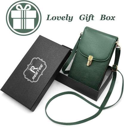 Damen Umhängetasche Echtes Leder Handy Crossbody Grün