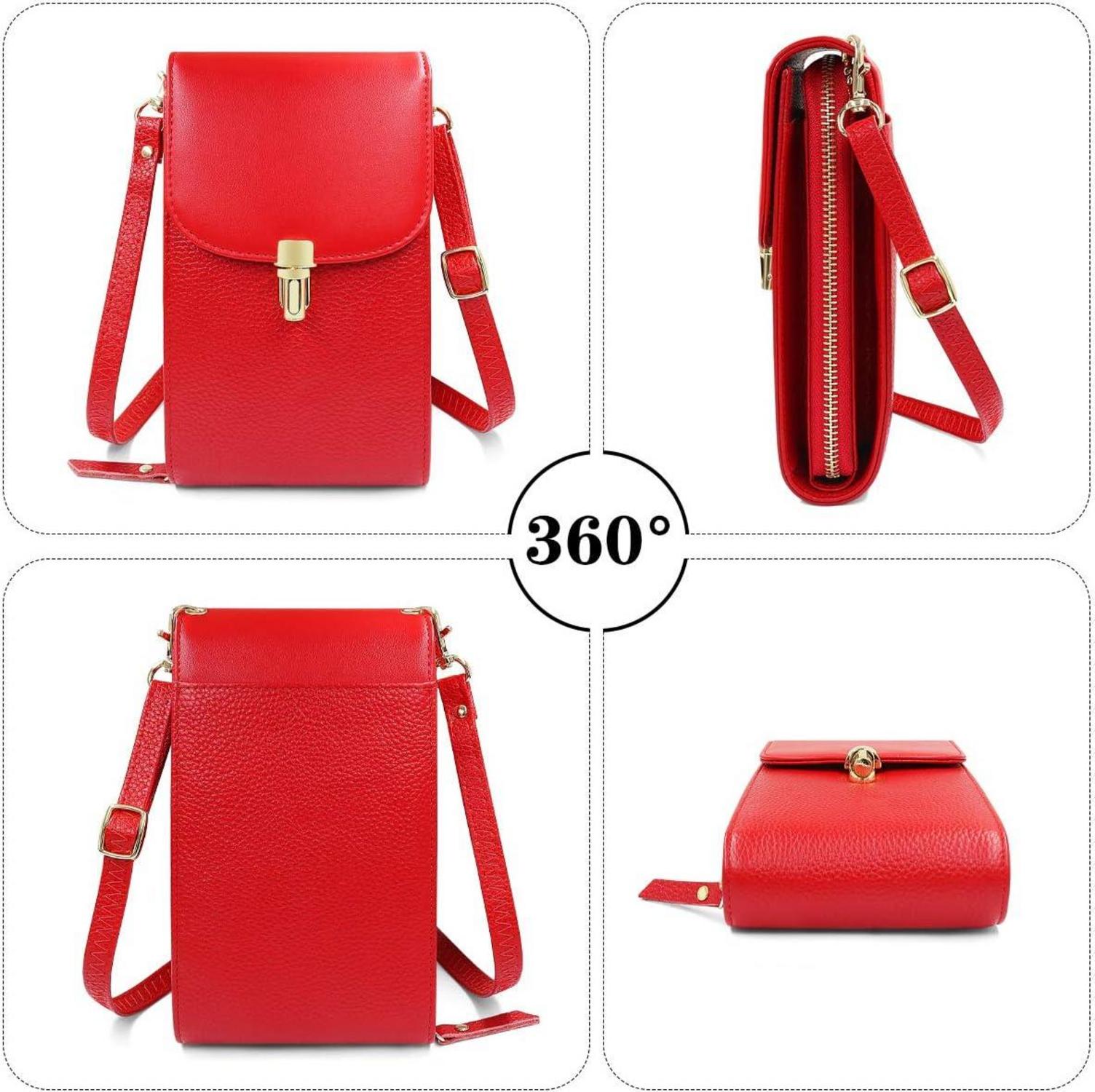 Umhängetasche Damen Echtes Leder Schultertasche Crossbody Rot