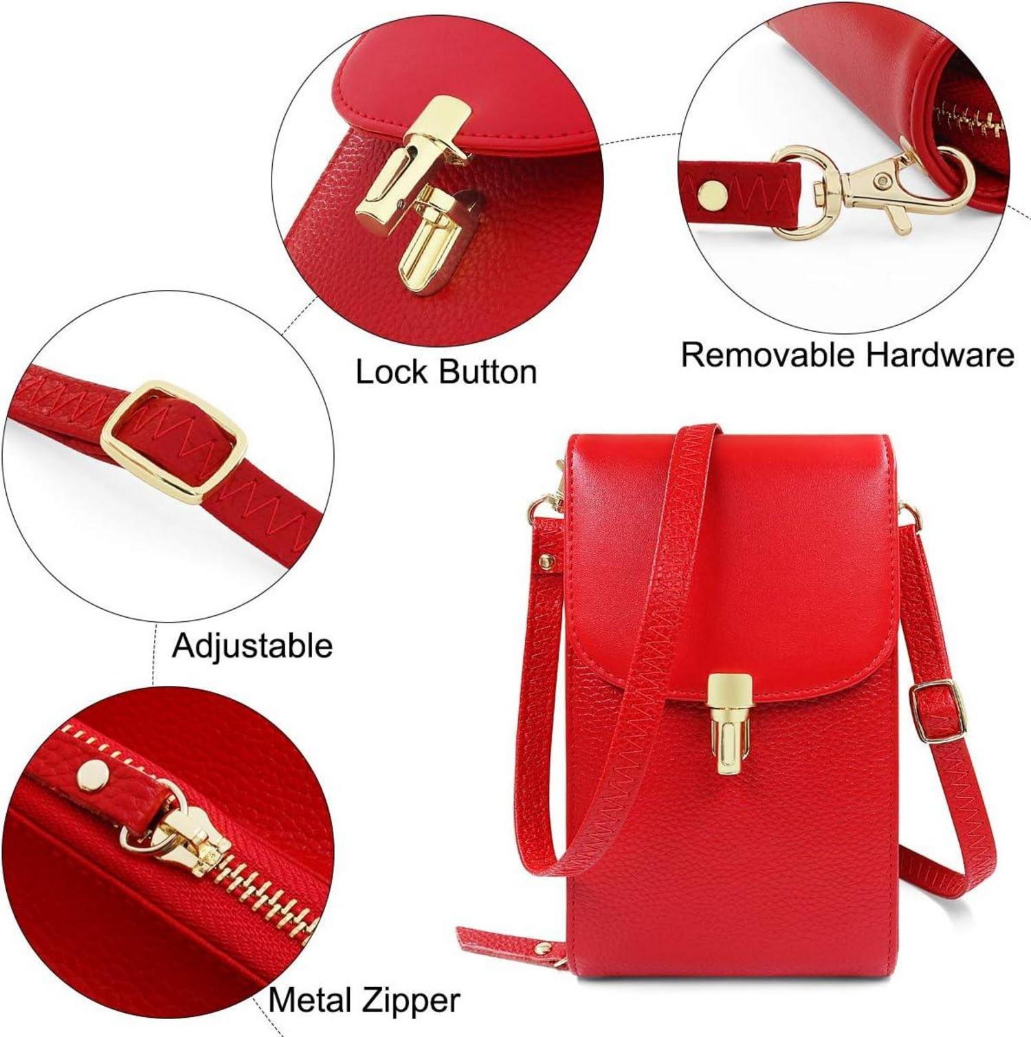 Damen Umhängetasche Echtes Leder Schultertasche Crossbody Rot