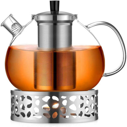 Teekanne Glas 2000ml mit Stövchen & Edelstahl-Sieb