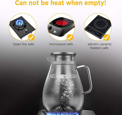 Glaskrug 2 Liter Karaffe Filter Deckel Rührstab Reinigungsbürste Eistee Wasserkrug Eistee Wein Kaffee Milch Saft Getränkekaraffe