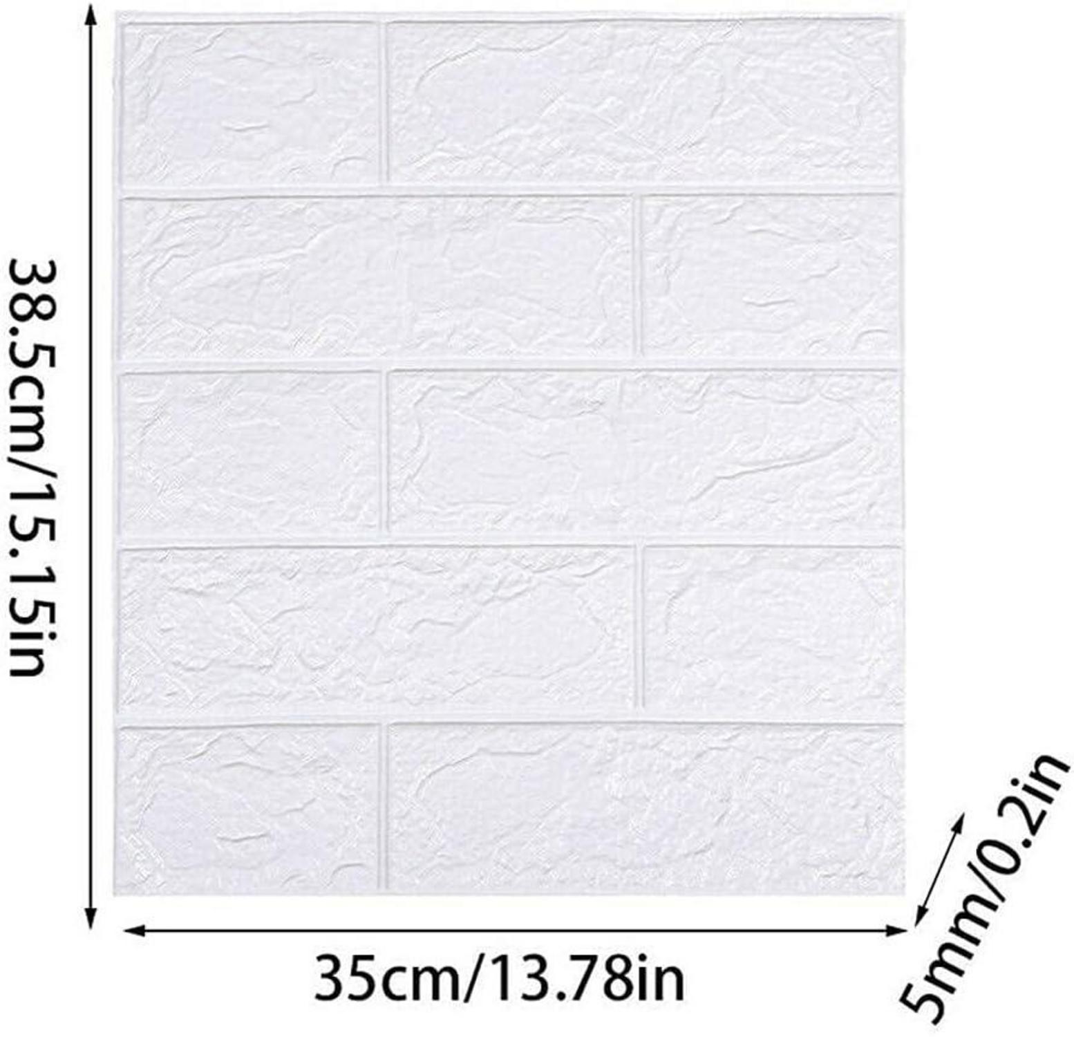 10 Stück 3D Wandpaneele Selbstklebend Ziegeloptik Weiß 35cm