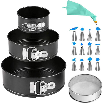 Springform Kuchenform Set 3-teilig mit Mehlsieb Abstreifmesser