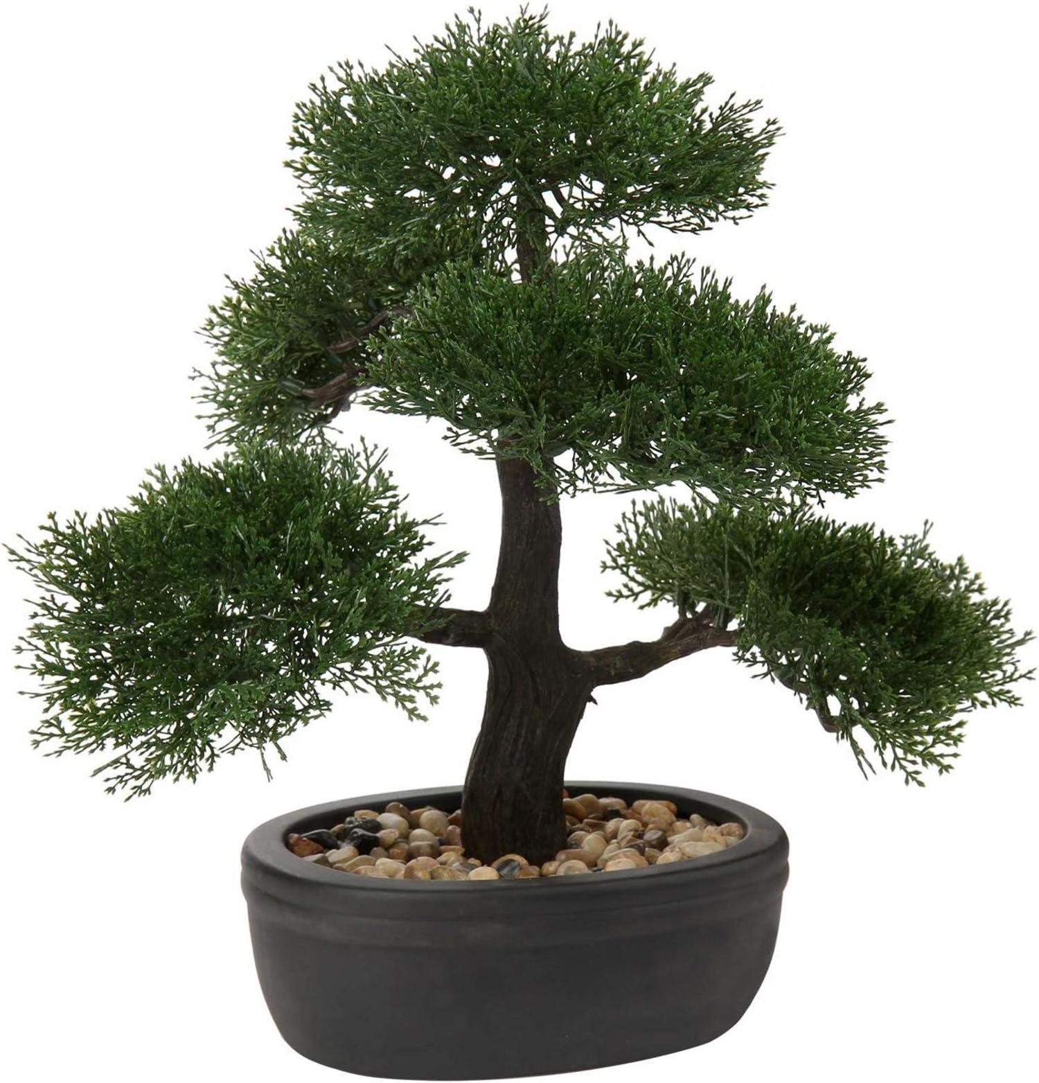 Kunstbonsai Zeder Künstliche Pflanze Keramik-Übertopf Schwarz