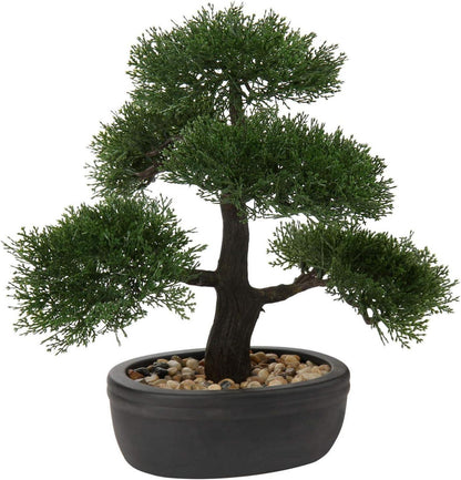 Kunstbonsai Zeder Künstliche Pflanze Keramik-Übertopf Schwarz