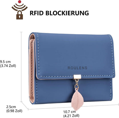 Damen RFID Portemonnaie Klein mit Mehreren Fächern Blau