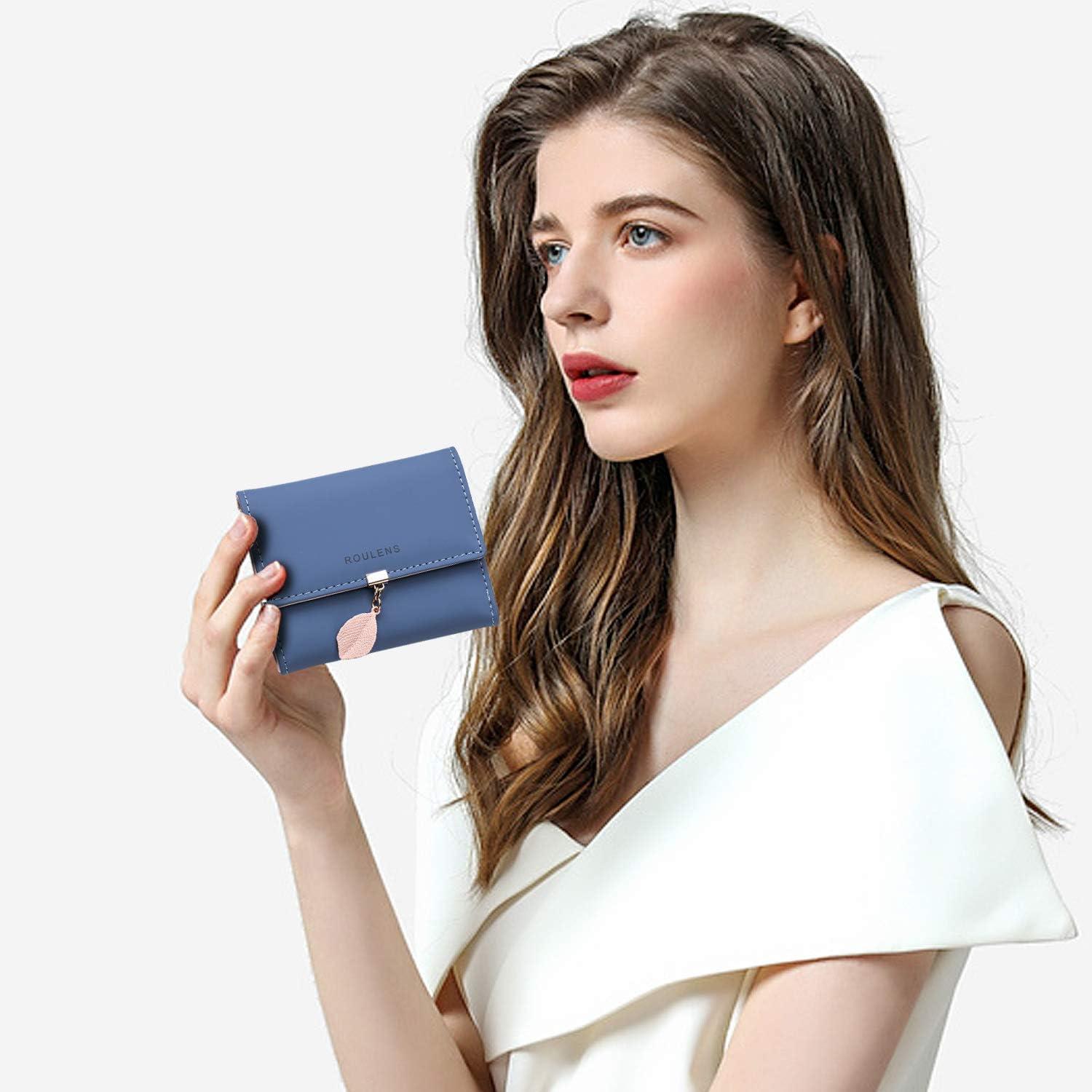 Damen Geldbörse RFID Blockierung PU Leder Brieftasche Blau