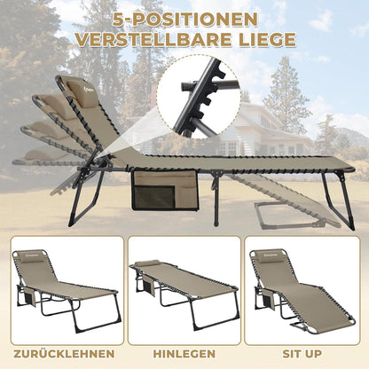 KingCamp Campingliege 5-Stufig verstellbar, klappbar mit Kopfkissen, 190x59 cm, belastbar bis 120 kg