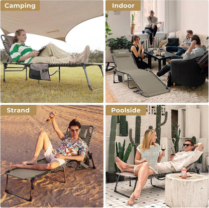 KingCamp Campingliege 5-Stufig verstellbar, klappbar mit Kopfkissen, 190x59 cm, belastbar bis 120 kg