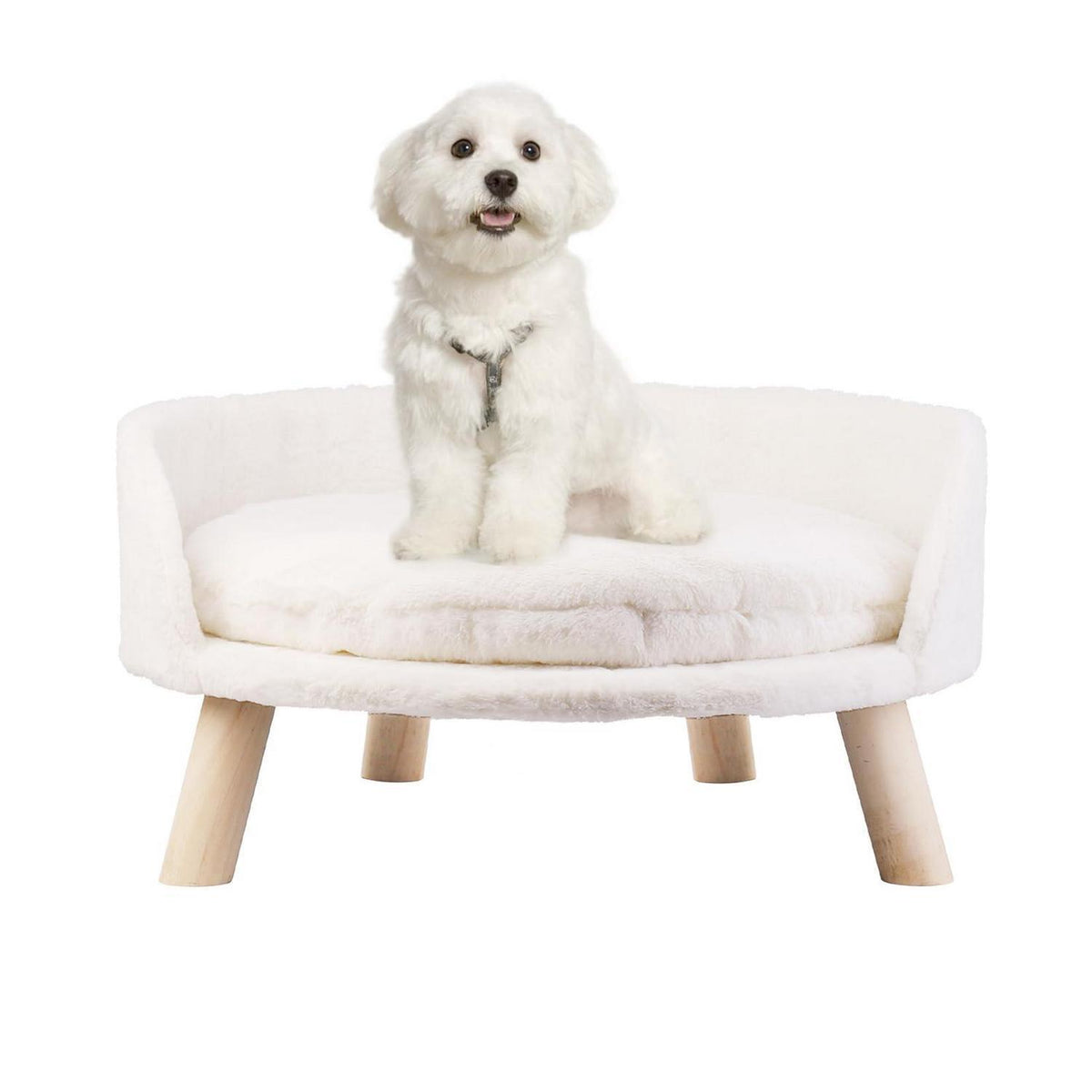 Hundesofa erhöht mit Kissen – Bequemes Katzensofa weiß