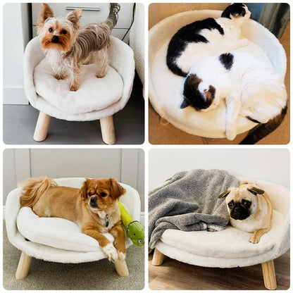 Hundesofa erhöht mit Kissen – Bequemes Katzensofa weiß