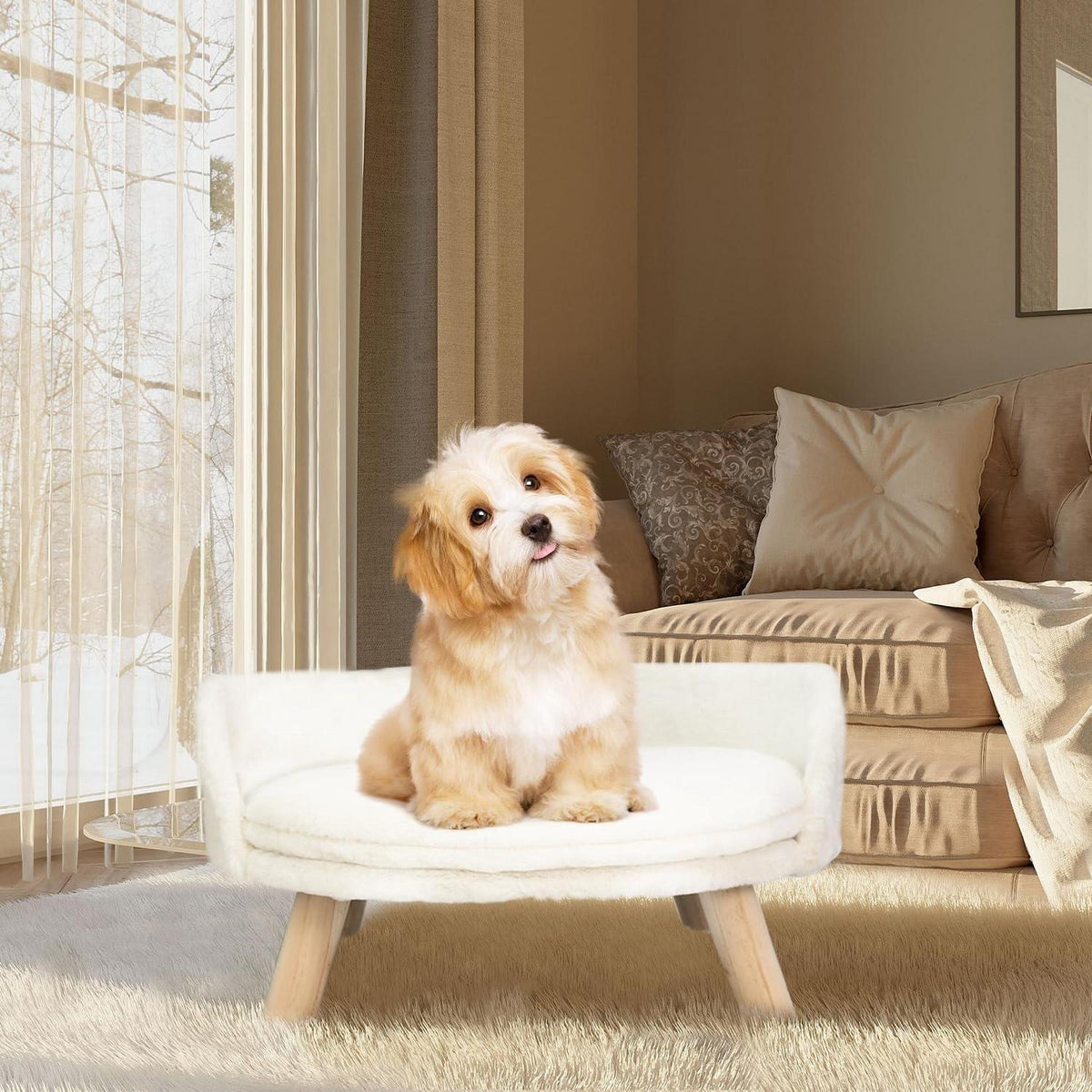 Hundesofa erhöht mit Kissen – Bequemes Katzensofa weiß