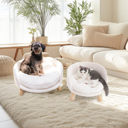 Hundesofa erhöht mit Kissen – Bequemes Katzensofa weiß